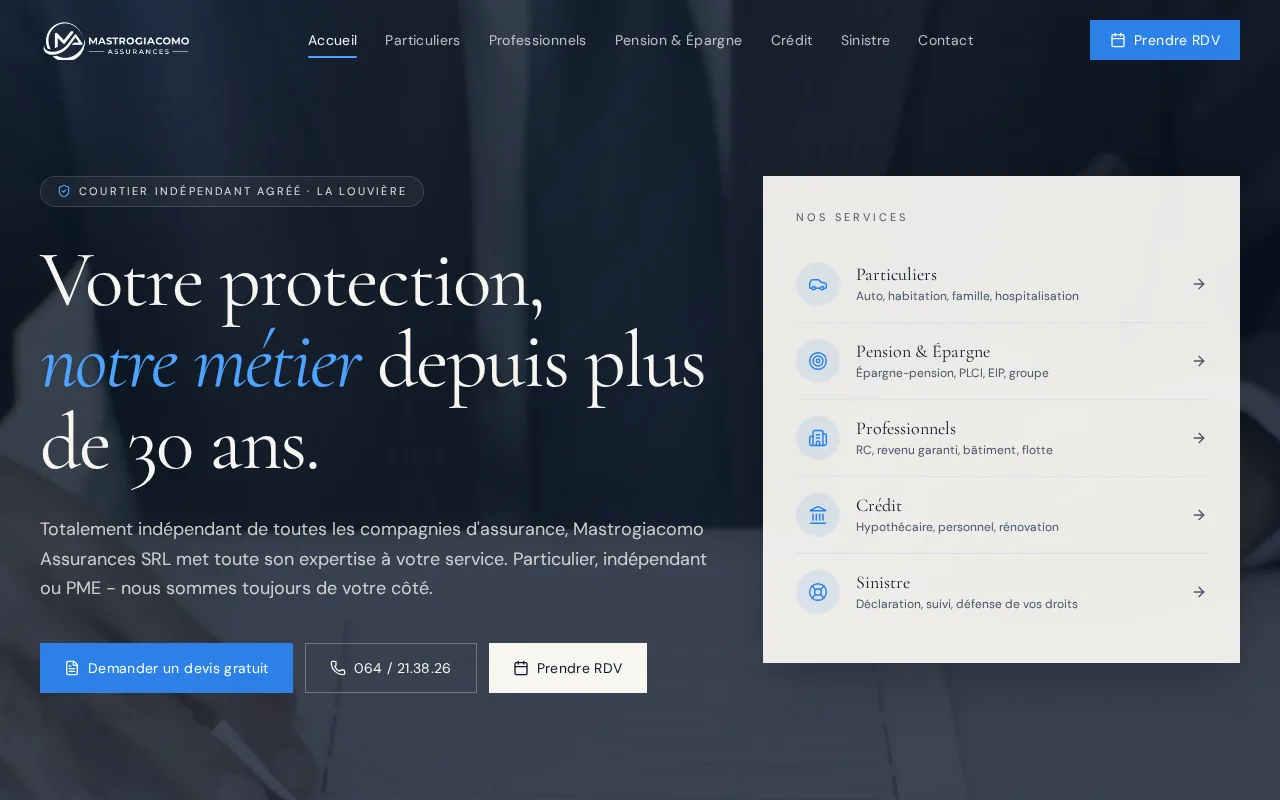 Site web mastroassur.be réalisé par PC Dépannage Courcelles